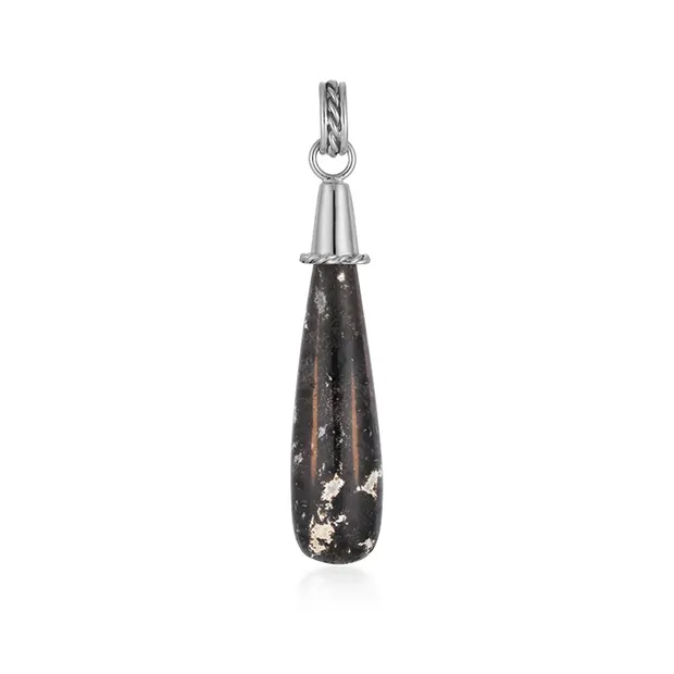 Anhänger versteinertes Palmholz, Tropfen (42 x 10mm). 5,2cm, platiniert | Marco Schreier