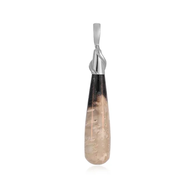 Petrified Palm Wood pendant, drop (42 x 10mm), 5.2cm, platinum plated | Marco Schreier
