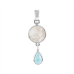 242023230029 Anhänger Perlmutt rund (12mm), Larimar Tropfen (9 x 6mm), 3,7cm, platiniert | Marco Schreier