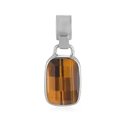 242023230032 Tiger's Eye pendant rectangle (12 x 8mm), 2.6cm, platinum plated | Marco Schreier