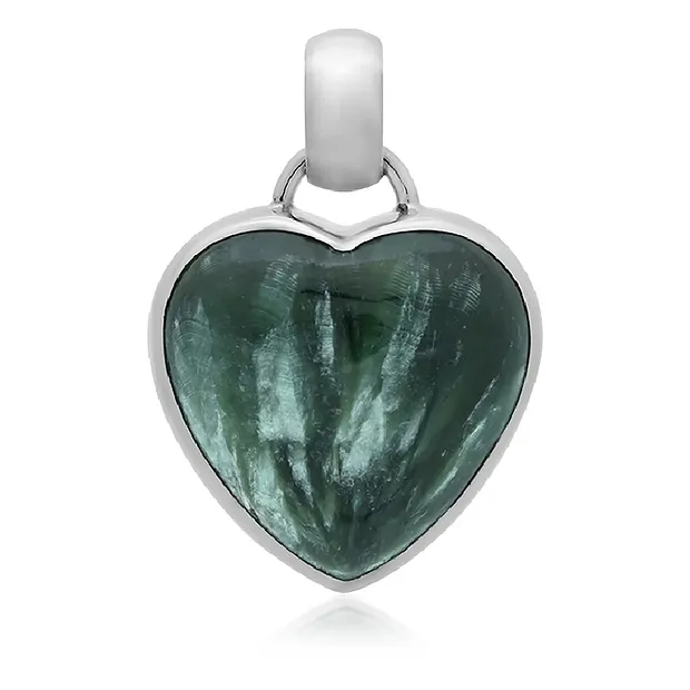 Pendentif coeur en séraphinite (20mm), 2,9cm, platiné | Marco Schreier