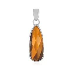 242023230054 Tiger's Eye drop pendant (30 x 12mm) faceted, 4.2cm, platinum plated | Marco Schreier