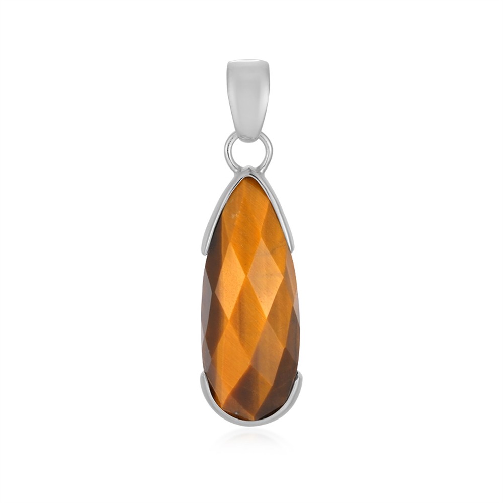 Tiger's Eye drop pendant (30 x 12mm) faceted, 4.2cm, platinum plated | Marco Schreier