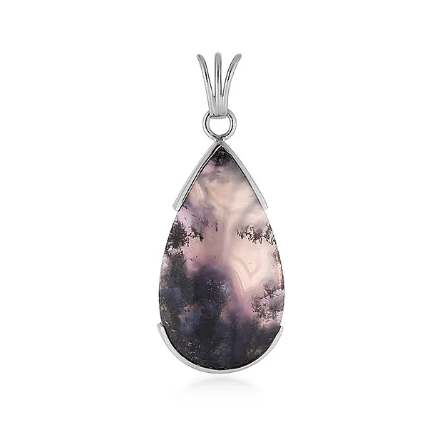Anhänger Chalcedon (lila), Tropfen (30 x 25mm), 4,6cm, platiniert | Marco Schreier
