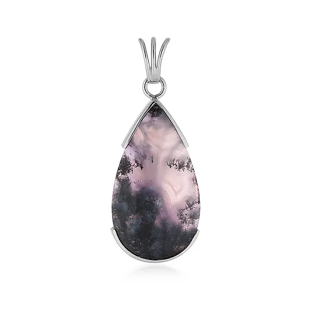 Pendant Chalcedony (purple), drop (30 x 25mm), 4.6cm, platinum plated | Marco Schreier