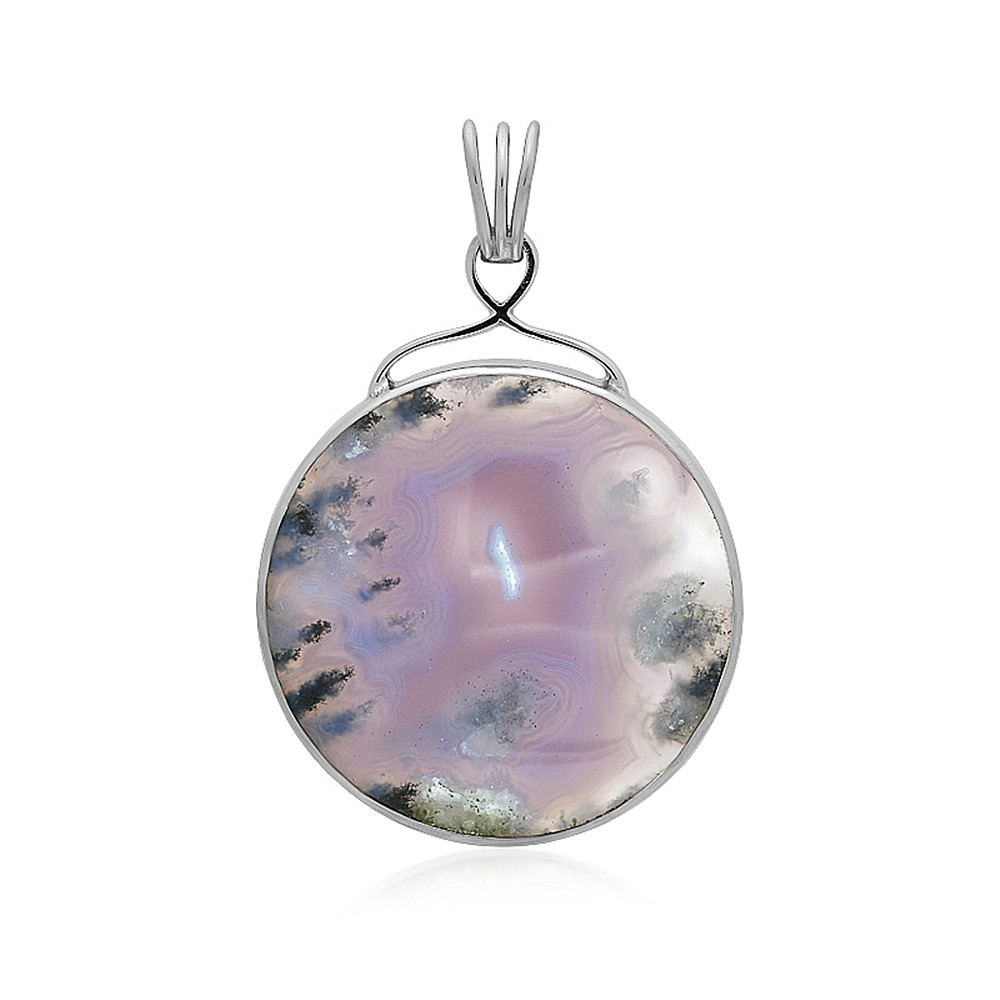 Chalcedony (purple) pendant, round (30mm), 4.7cm, platinum plated | Marco Schreier