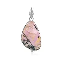 242023230064 Rhodonite pendant, drop (40 x 26mm), 5.6cm, platinum plated | Marco Schreier