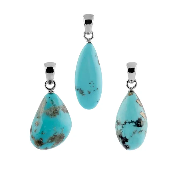 Pendentif Turquoise en pierres roulées (21 x 15mm), 3,5cm, platiné | Marco Schreier