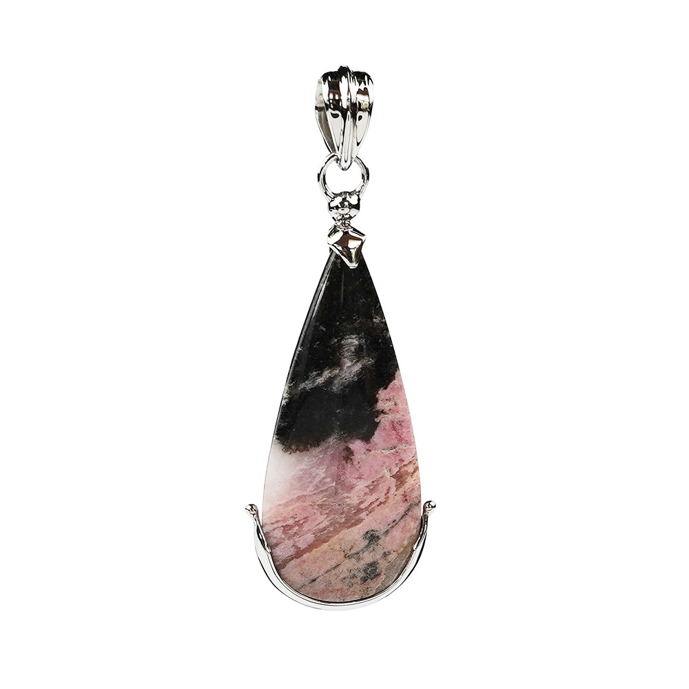 Rhodonite drop pendant (40 x 18mm), 5.5cm, platinum plated | Marco Schreier