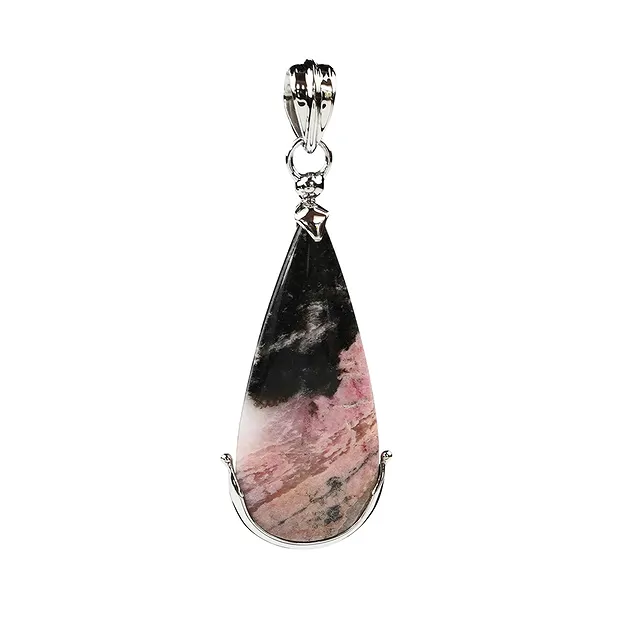 Pendentif Rhodonite goutte (40 x 18mm), 5,5cm, platiné | Marco Schreier