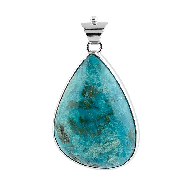 Anhänger Chrysocoll Tropfen (30 x 20mm), 4,7cm, platiniert | Marco Schreier