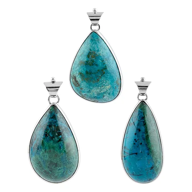 Pendentif chrysocolle, goutte (45 x 24mm), 5,7cm, platiné | Marco Schreier