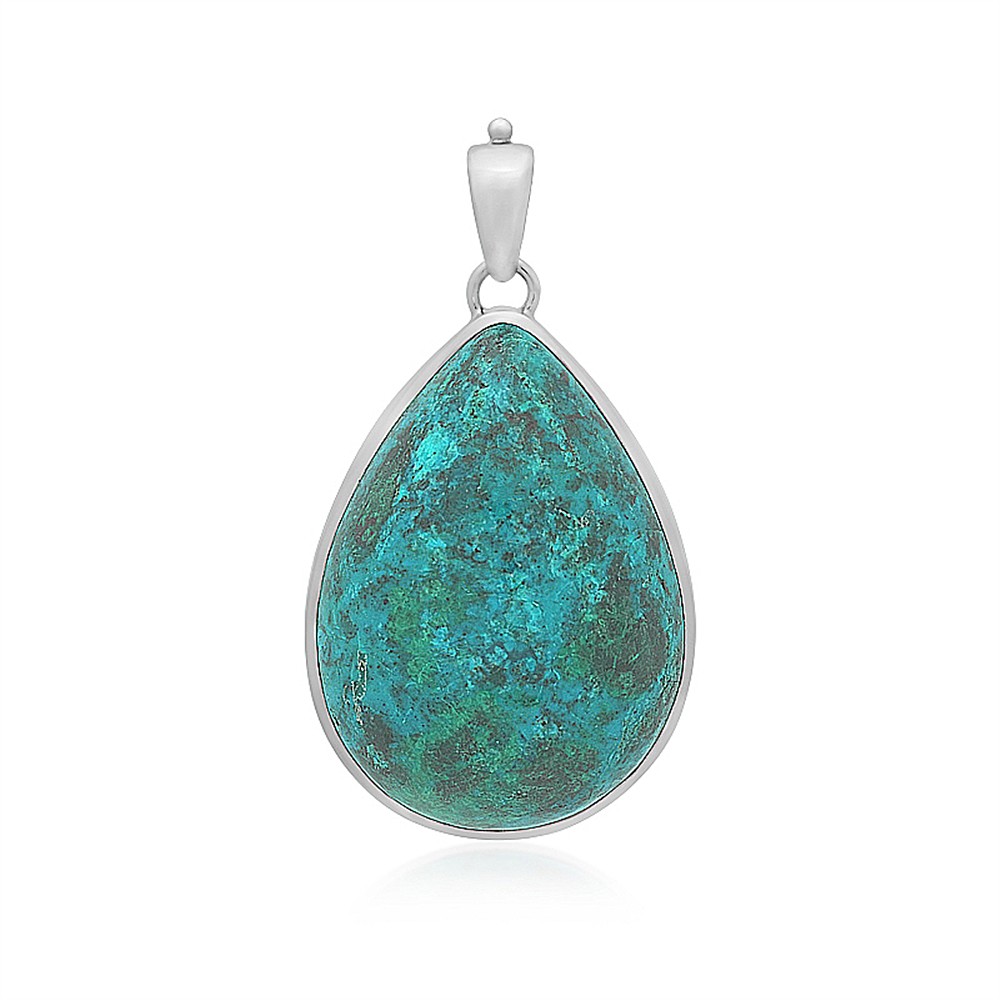 Anhänger Chrysocoll (stab.), Tropfen (35 x 27mm), 5,0cm, platiniert | Marco Schreier