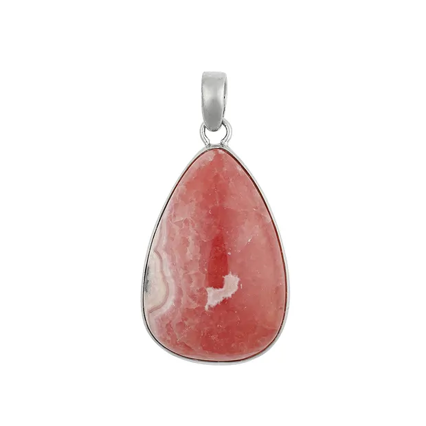 Pendentif rhodochrosite, goutte (28 x 20mm), 4,0cm, platiné | Marco Schreier