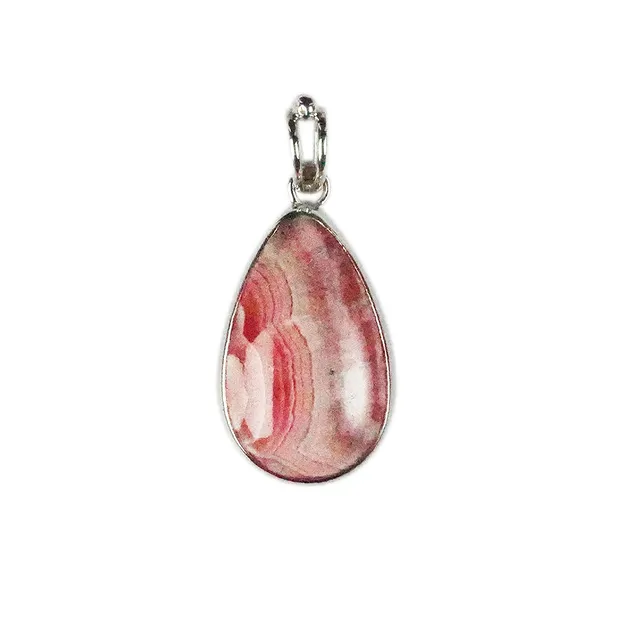 Anhänger Rhodochrosit, Tropfen (25mm), 4,1cm, platiniert | Marco Schreier