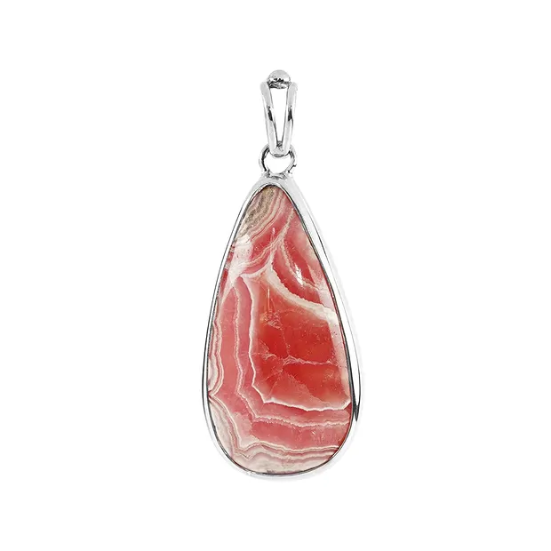 Rhodochrosite drop pendant (29 x 12mm), 4.4cm, platinum plated | Marco Schreier