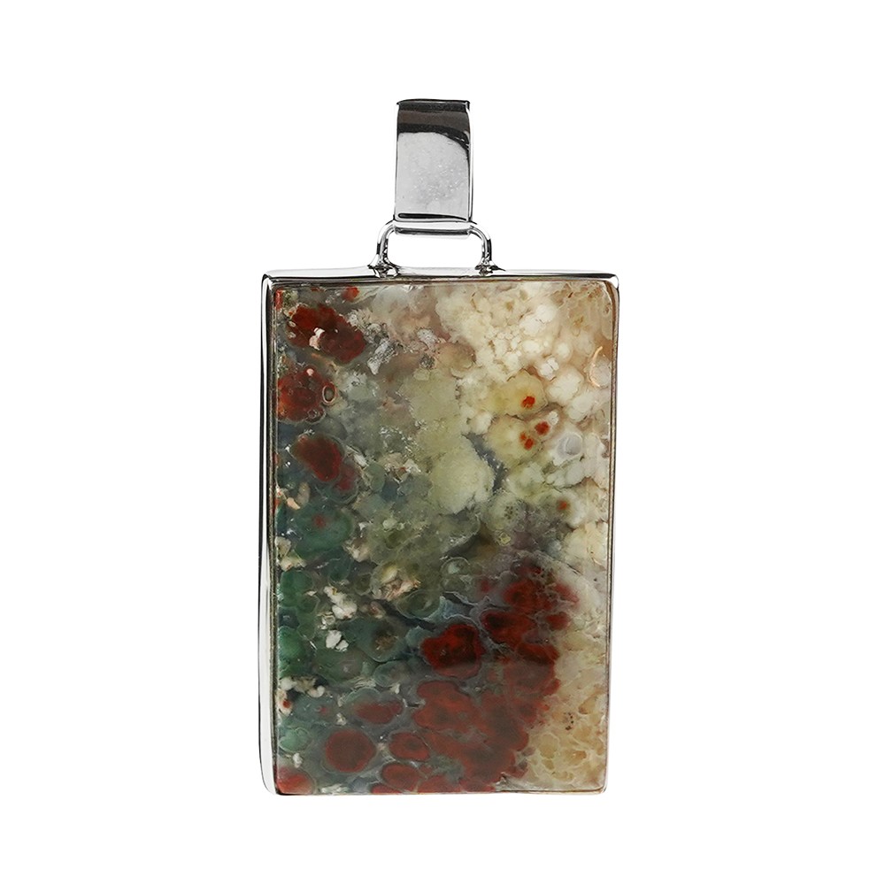 Rectangular feather agate pendant (33 x 26mm), 4.4cm, platinum plated | Marco Schreier
