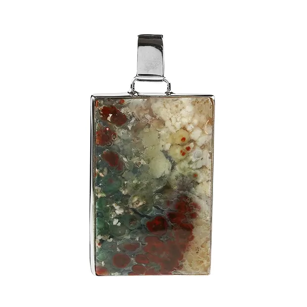 Rectangular feather agate pendant (33 x 26mm), 4.4cm, platinum plated | Marco Schreier
