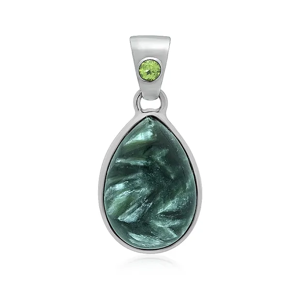 Anhänger Serafinit, Tropfen (18 x 12mm), Peridot, 2,7cm, platiniert | Marco Schreier