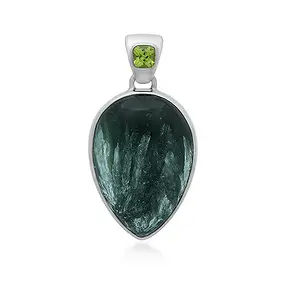 Ciondolo serafinite, goccia (24 x 18 mm), Peridoto, 3,4 cm, placcato platino | Marco Schreier