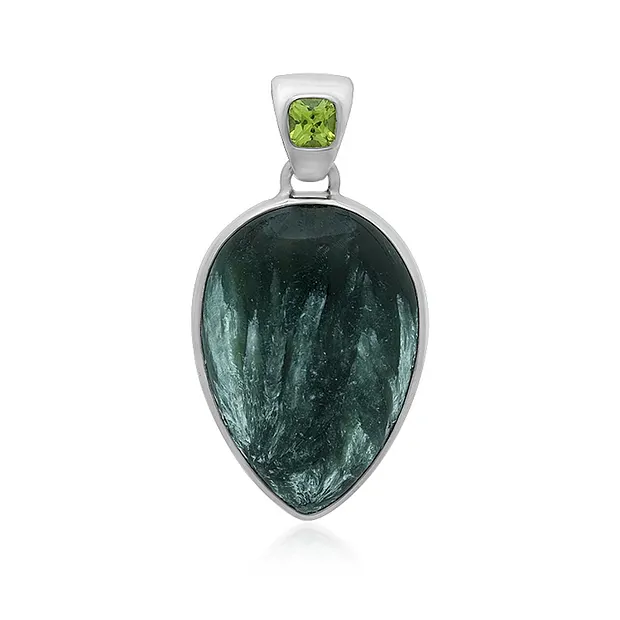 Anhänger Serafinit, Tropfen (24 x 18mm), Peridot, 3,4cm, platiniert | Marco Schreier