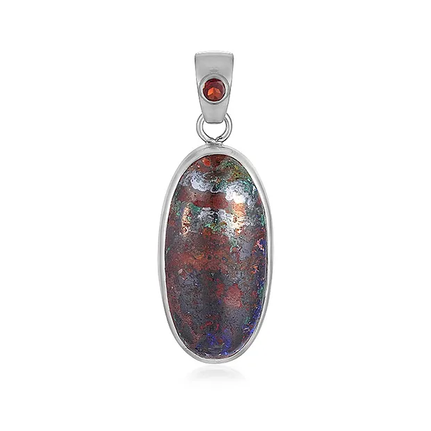 Anhänger Zarinit, Oval (30 x 15mm), Granat, 4,0cm, platiniert | Marco Schreier