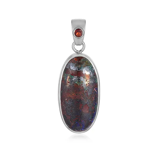 Colgante zarinita, oval (30 x 15mm), granate, 4,0cm, platinado | Marco Schreier