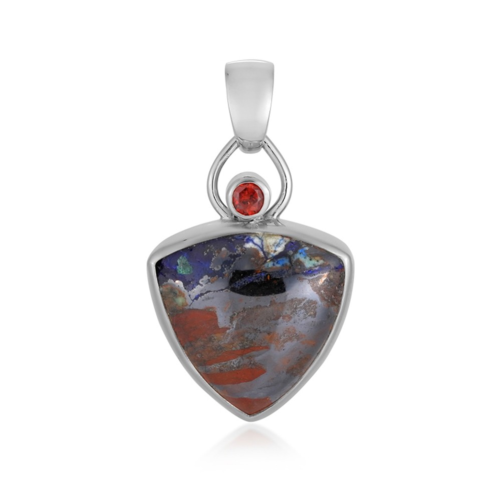 Ciondolo trilione di zarinite (20 mm), granato (3,5 mm), 4,0 cm, placcato in platino | Marco Schreier