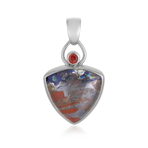 Pendant zarinite, trillion (20mm), garnet, 4.0cm, platinum plated | Marco Schreier