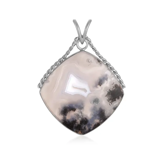Anhänger Chalcedon (lila), Cusion (30 x 30mm), 4,0cm, platiniert | Marco Schreier