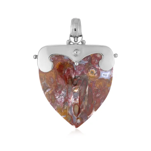 Petrified Palm Wood pendant (orange), trillion, 5.6 cm, platinum plated | Marco Schreier