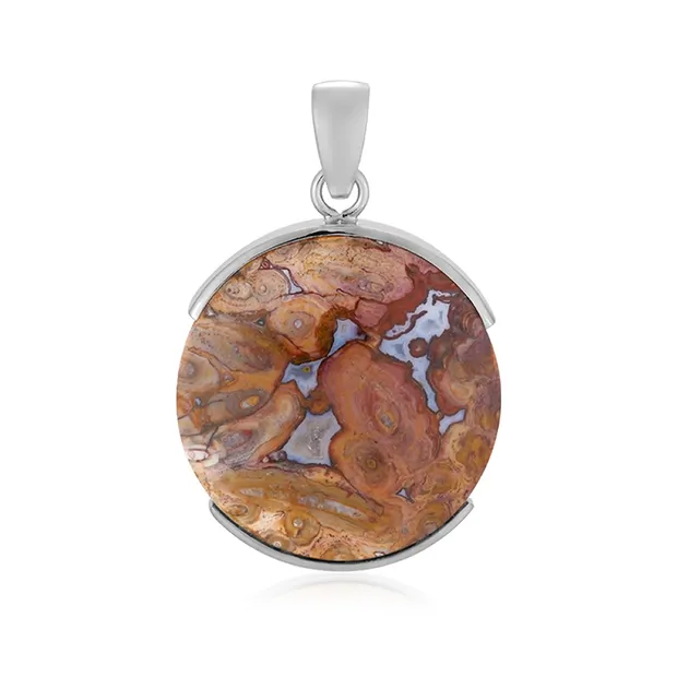 Petrified Palm Wood pendant (orange), round, 4.3 cm, platinum plated | Marco Schreier