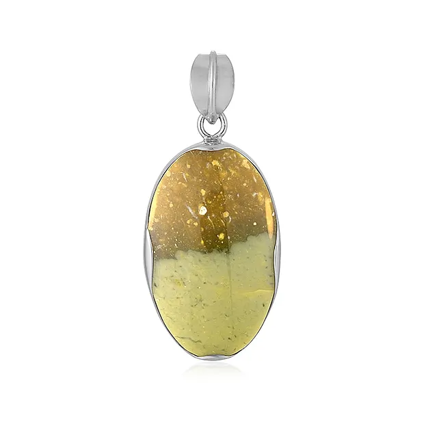 Pendentif Bois fossilisé (vert), ovale, 4,50cm, platiné | Marco Schreier