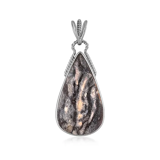 Batik jasper pendant, drop (35 x 20mm), 4.8cm, platinum plated | Marco Schreier