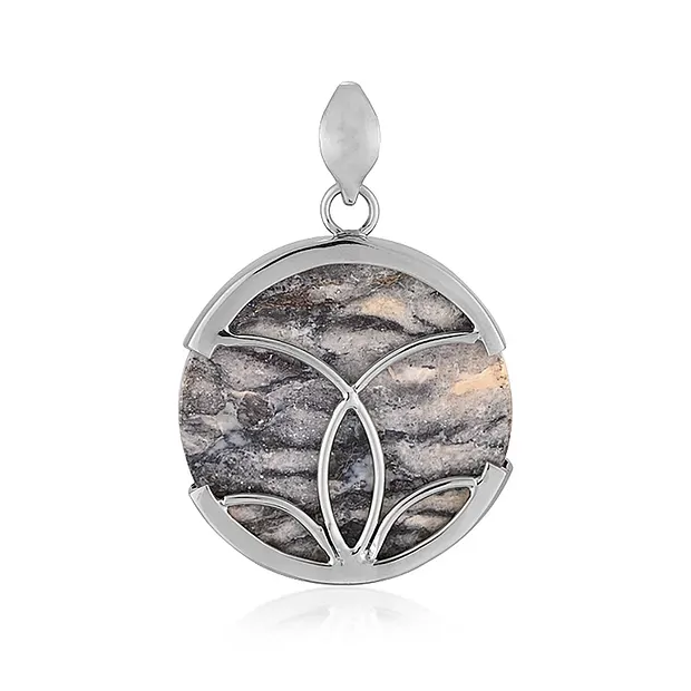 Batik jasper pendant, round (30mm), 4.5cm, platinum plated | Marco Schreier