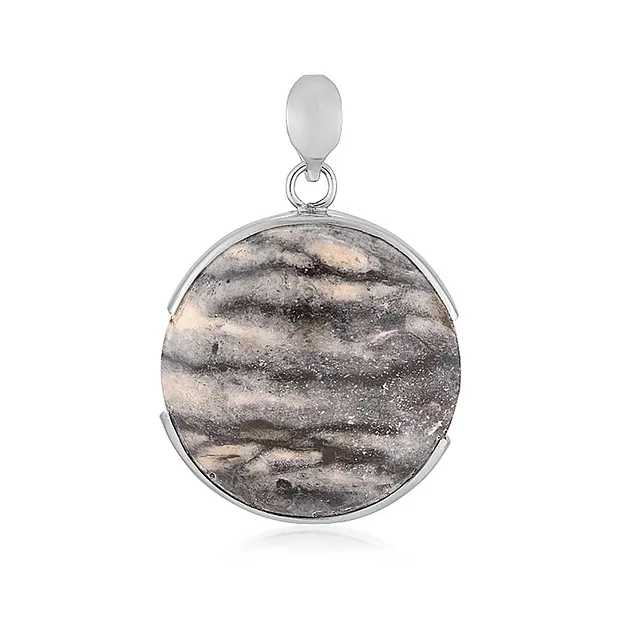 Batik jasper pendant, round (30mm), 4.5cm, platinum plated | Marco Schreier