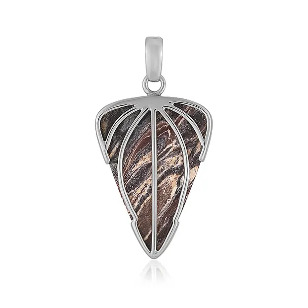 Batik jasper pendant, trillion (35 x 25mm), 4.7cm, platinum plated | Marco Schreier