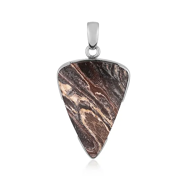 Pendente in diaspro batik, trilione (35 x 25 mm), 4,7 cm, placcato in platino | Marco Schreier