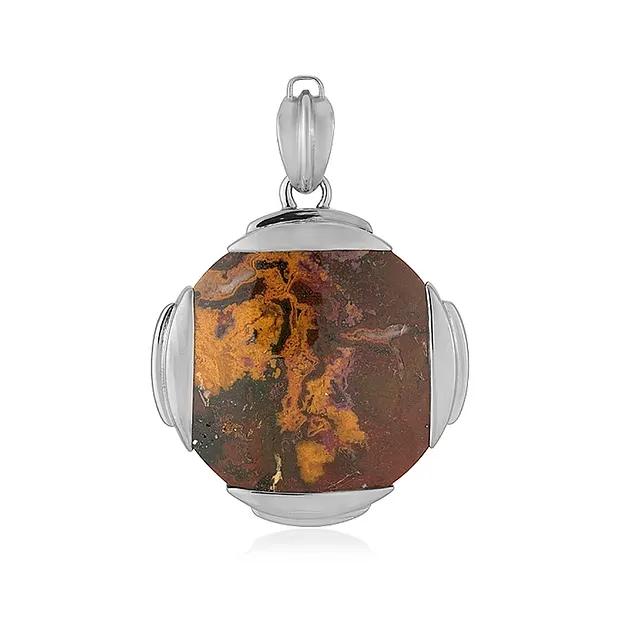 Pendant chalcedony (multicolored), round (30mm), 4.6cm, platinum plated | Marco Schreier