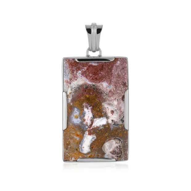 Pendant chalcedony (multicolored) rectangle (35 x 22mm) 4.7cm, platinum plated | Marco Schreier