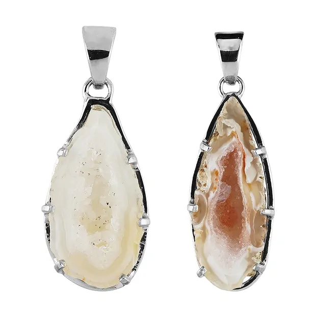 Anhänger Achatgeode, Oval (19 x 13mm), 3,0 - 3,5cm, platiniert | Marco Schreier