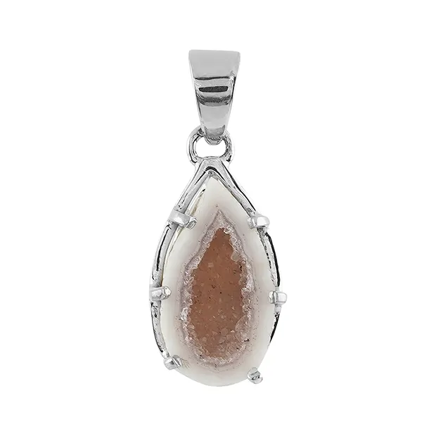 Colgante Geoda de ágata, oval (19 x 13mm), 3,0 - 3,5cm, platinado | Marco Schreier