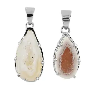 Agate Geode pendant, drop (28 x 13mm), 4.4cm, platinum plated | Marco Schreier
