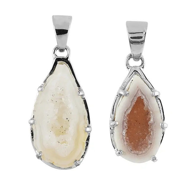 Anhänger Achatgeode, Tropfen (28 x 13mm), 4,4cm, platiniert | Marco Schreier