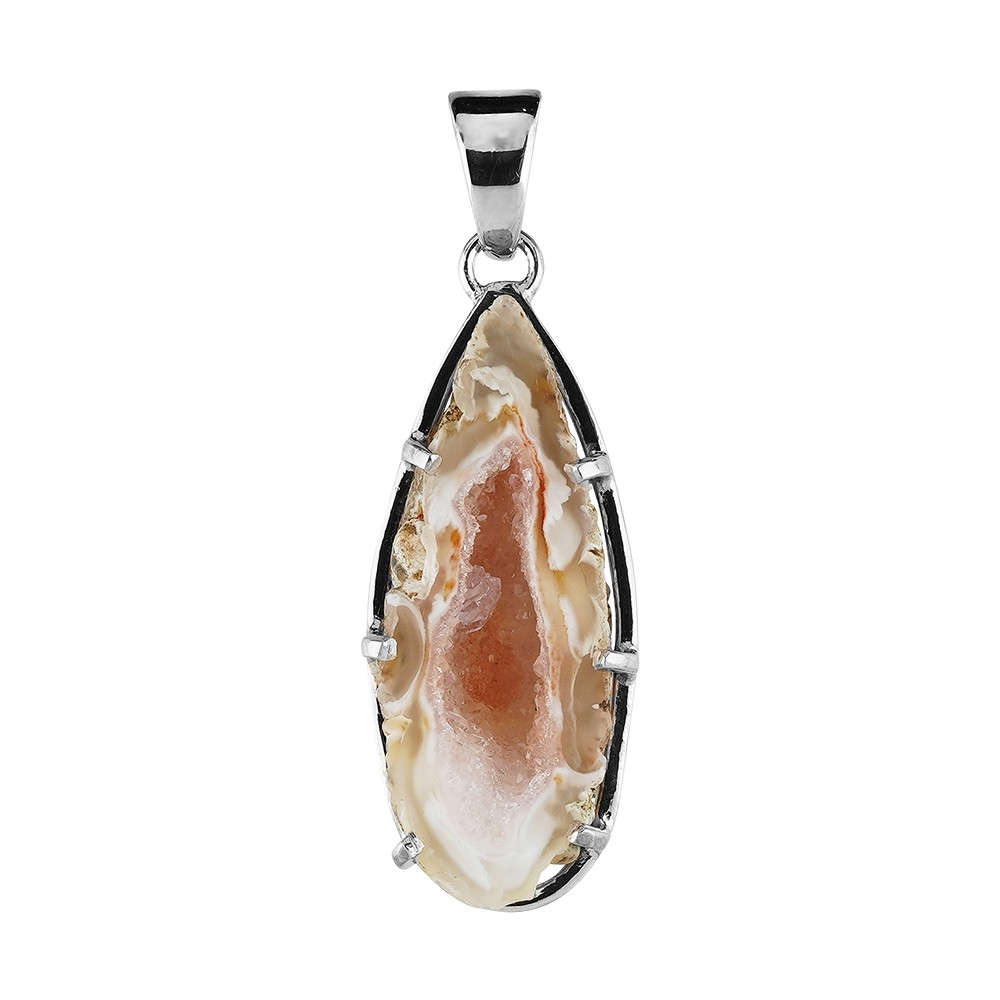 Pendentif Agate Géodes, goutte (28 x 13mm), 4,4cm, platiné | Marco Schreier