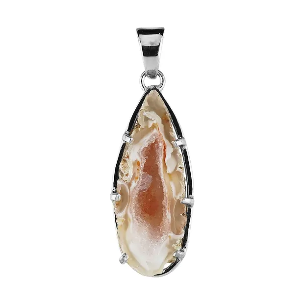 Pendentif Agate Géodes, goutte (28 x 13mm), 4,4cm, platiné | Marco Schreier