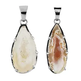 Pendentif Agate Géodes, goutte (26 x 11mm), 4,0cm, platiné | Marco Schreier