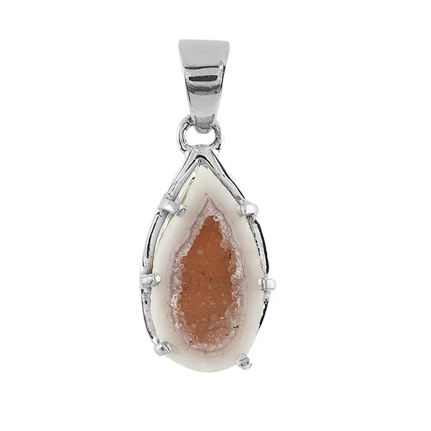Pendentif Agate Géodes, goutte (26 x 11mm), 4,0cm, platiné | Marco Schreier