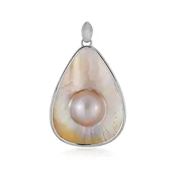 242023230260 Pendant Mabé pearl, drop wide (45 x 35mm), 5.8cm, platinum plated | Marco Schreier