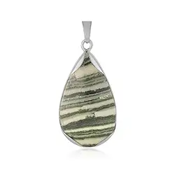 242023230270 Anhänger Zebra-Jaspis (grün), Tropfen (35 x 20mm), 4,7cm, platiniert | Marco Schreier